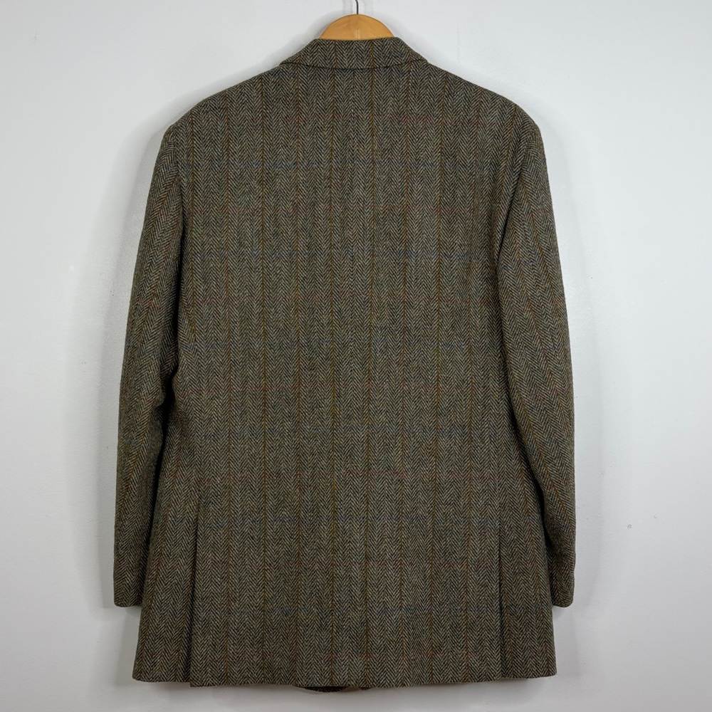 Harris Tweed Sport Coat Men 44L Brown Taupe Wool Herringbone Blue Stripe Blazer - Picture 3 of 16